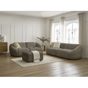 BOBOCHIC Ensemble canapé droit fixe 3 + 2 places TINA tissu bouclette avec pouf... pas cher