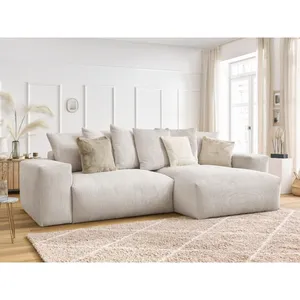 Canapé d'angle réversible VOLTAIRE velours côtelé Beige BOBOCHIC TU pas cher
