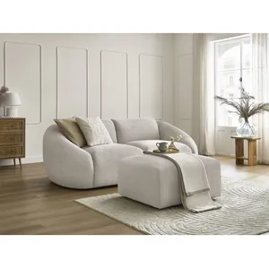 Canapé droit fixe 2 places TINA velours côtelé avec pouf beige BOBOCHIC pas cher