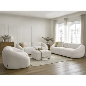 Comparateur de prix : Ensemble canapé droit fixe 3 + 2 places + fauteuil TINA tissu bouclett...