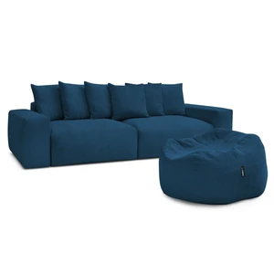 Canapé droit fixe 4 places VOLTAIRE velours côtelé avec pouf Bobochic pas cher