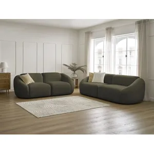 Ensemble canapé droit fixe 3 + 2 places TINA tissu bouclette Bobochic pas cher