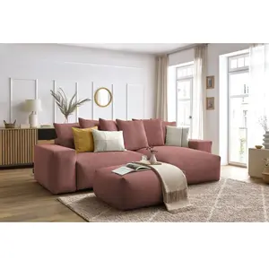BOBOCHIC Canapé d'angle réversible convertible coffre VOLTAIRE avec pouf rose ... pas cher