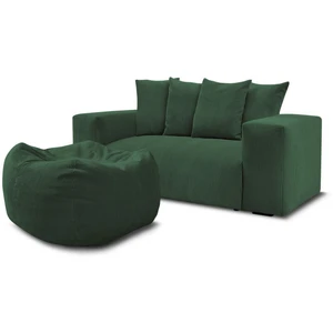Bobochic canapé droit fixe 2 places voltaire avec pouf vert VOLTAIRE pas cher