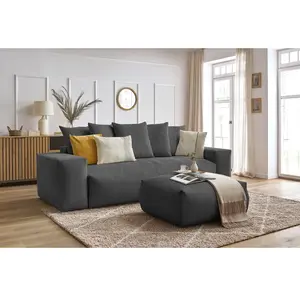 Canapé droit convertible coffre VOLTAIRE avec pouf Bobochic pas cher