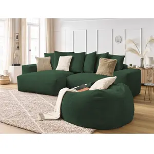 Canapé d'angle réversible VOLTAIRE velours côtelé avec pouf Bobochic pas cher