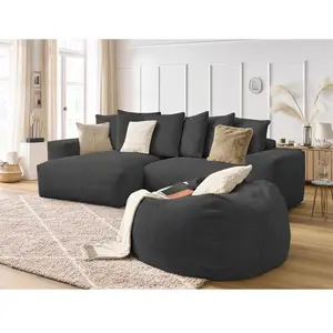 Canapé d'angle réversible VOLTAIRE velours côtelé avec pouf Bobochic pas cher