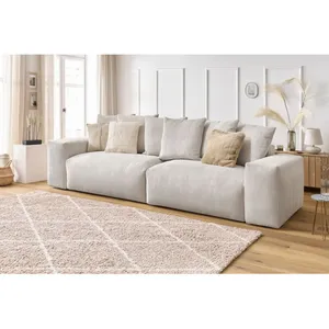 Canapé droit fixe 4 places VOLTAIRE velours côtelé Beige   BOBOCHIC TU pas cher