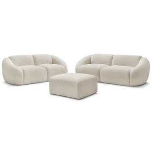 Comparateur de prix : Ensemble canapé droit fixe 3 + 2 places TINA tissu bouclette avec pouf Bobochic