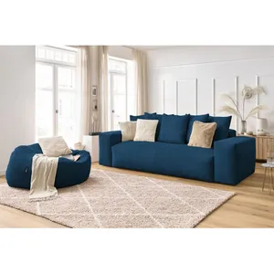 Canapé droit fixe 3 places VOLTAIRE velours côtelé avec pouf Bobochic pas cher