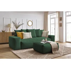 Canapé droit convertible coffre VOLTAIRE avec pouf Vert BOBOCHIC TU pas cher