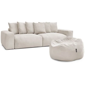 Canapé droit fixe 4 places VOLTAIRE velours côtelé avec pouf Bobochic pas cher