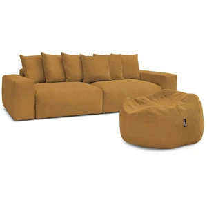Canapé droit fixe 4 places VOLTAIRE velours côtelé avec pouf Bobochic pas cher