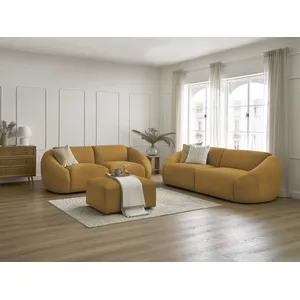 Ensemble canapé droit fixe 3 + 2 places TINA velours côtelé avec pouf Bobochic pas cher