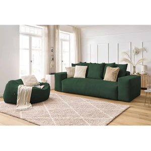 Canapé droit fixe 3 places VOLTAIRE velours côtelé avec pouf Bobochic pas cher