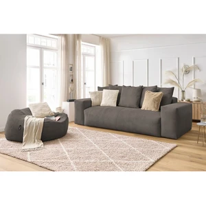 Canapé droit fixe 3 places VOLTAIRE velours côtelé avec pouf Bobochic pas cher