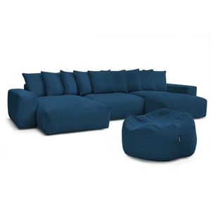 Canapé panoramique fixe VOLTAIRE velours côtelé avec pouf Bobochic pas cher