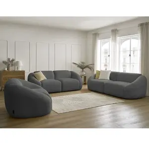 BOBOCHIC Ensemble canapé droit fixe 3 + 2 places + fauteuil TINA tissu bouclett... pas cher