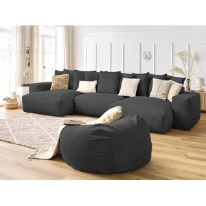 Canapé panoramique fixe VOLTAIRE velours côtelé avec pouf Bobochic pas cher
