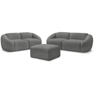 Ensemble canapé droit fixe 3 + 2 places TINA tissu bouclette avec pouf Bobochic pas cher