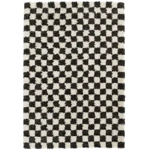 Tapis Bobochic Tapis poils longs damien motifs damier 200x290 Noir