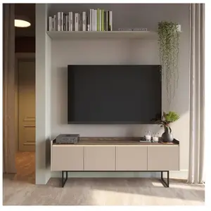 Meuble TV BOBOCHIC - Meuble TV 166 cm LOUNA beige et effet bois avec t...