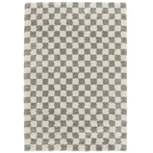 Bobochic - Tapis Tapis poils longs damien motifs damier 200x290 Gris pas cher