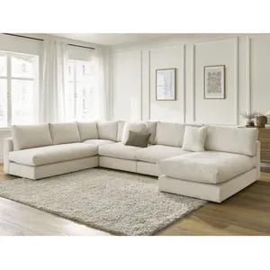 Bobochic canapé d'angle modulable paris velours côtelé avec 3 chauffeuses, 1 méridienne et 1 angle beige PARIS pas cher