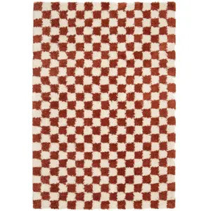 Bobochic - Tapis Tapis poils longs damien motifs damier 200x290 Orange