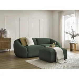 Canapé droit fixe 3 places TINA velours côtelé avec pouf vert BOBOCHIC pas cher