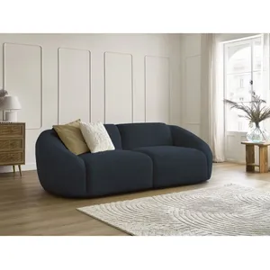 Canapé droit fixe 3 places TINA tissu bouclette bleu foncé   BOBOCHIC pas cher