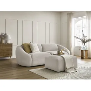 Canapé droit fixe 3 places TINA velours côtelé avec pouf beige BOBOCHIC pas cher