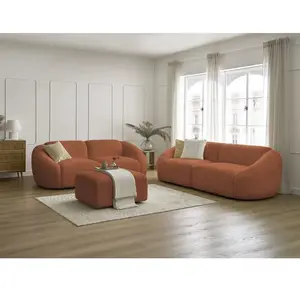 Ensemble canapé droit fixe 3 + 2 places TINA tissu bouclette avec pouf Bobochic pas cher