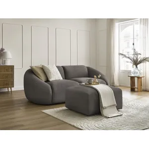 Canapé droit fixe 2 places TINA velours côtelé avec pouf taupe   BOBOCHIC pas cher
