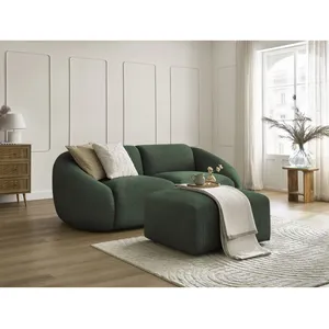 Canapé droit fixe 2 places TINA velours côtelé avec pouf vert BOBOCHIC pas cher