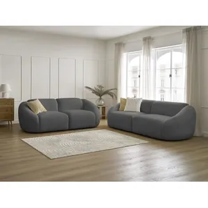 Ensemble canapé droit fixe 3 + 2 places TINA tissu bouclette Bobochic pas cher