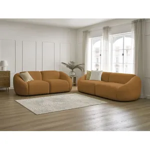 Ensemble canapé droit fixe 3 + 2 places TINA tissu bouclette Bobochic pas cher