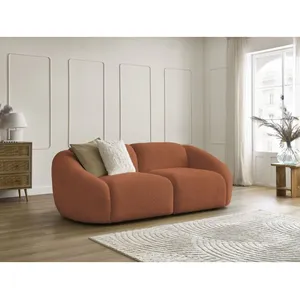 Bobochic canapé droit fixe 2 places tina tissu bouclette orange TINA pas cher