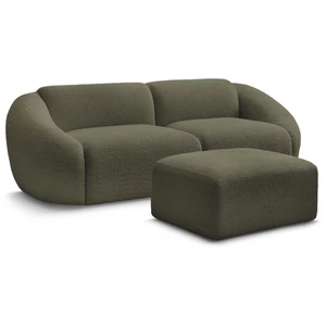 Canapé droit fixe 3 places TINA tissu bouclette avec pouf vert   BOBOCHIC pas cher
