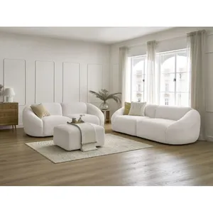 BOBOCHIC Ensemble canapé droit fixe 3 + 2 places TINA tissu bouclette avec pouf... pas cher