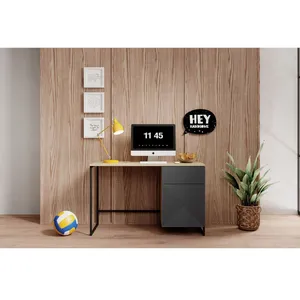 Bureau 1 porte et 1 tiroir ALICE pieds en métal gris foncé   BOBOCHIC pas cher