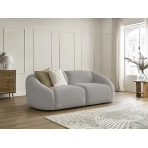Canapé droit fixe 2 places TINA tissu bouclette gris clair   BOBOCHIC pas cher