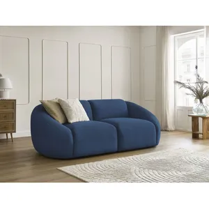 Canapé droit fixe 2 places TINA velours côtelé bleu foncé BOBOCHIC pas cher
