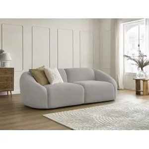 Canapé droit fixe 3 places TINA tissu bouclette gris clair   BOBOCHIC pas cher
