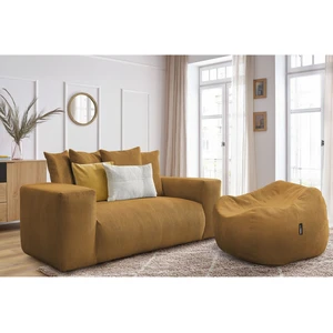Bobochic canapé droit fixe 2 places voltaire avec pouf jaune VOLTAIRE pas cher