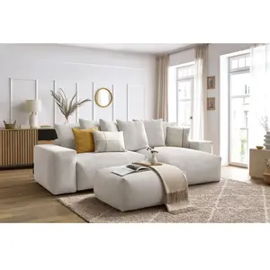 BOBOCHIC Canapé d'angle réversible convertible coffre VOLTAIRE avec pouf beige ... pas cher