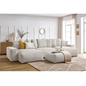 Canapé panoramique convertible coffre VOLTAIRE avec pouf Bobochic pas cher