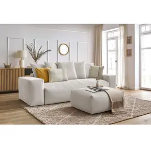 Canapé droit convertible coffre VOLTAIRE avec pouf Beige BOBOCHIC TU pas cher