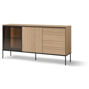 BOBOCHIC Buffet 2 portes 2 tiroirs 167 cm VERONA effet chêne et verre fumé avec... pas cher