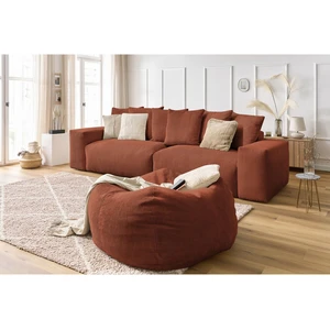 Canapé droit fixe 4 places VOLTAIRE velours côtelé avec pouf Bobochic pas cher